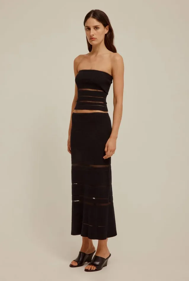 Woman Venroy Knitwear Ribbed Sheer Stripe Skirt