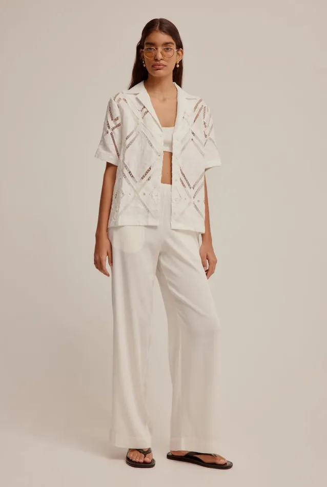 Woman Venroy Shirts Embroidered SS Linen Shirt
