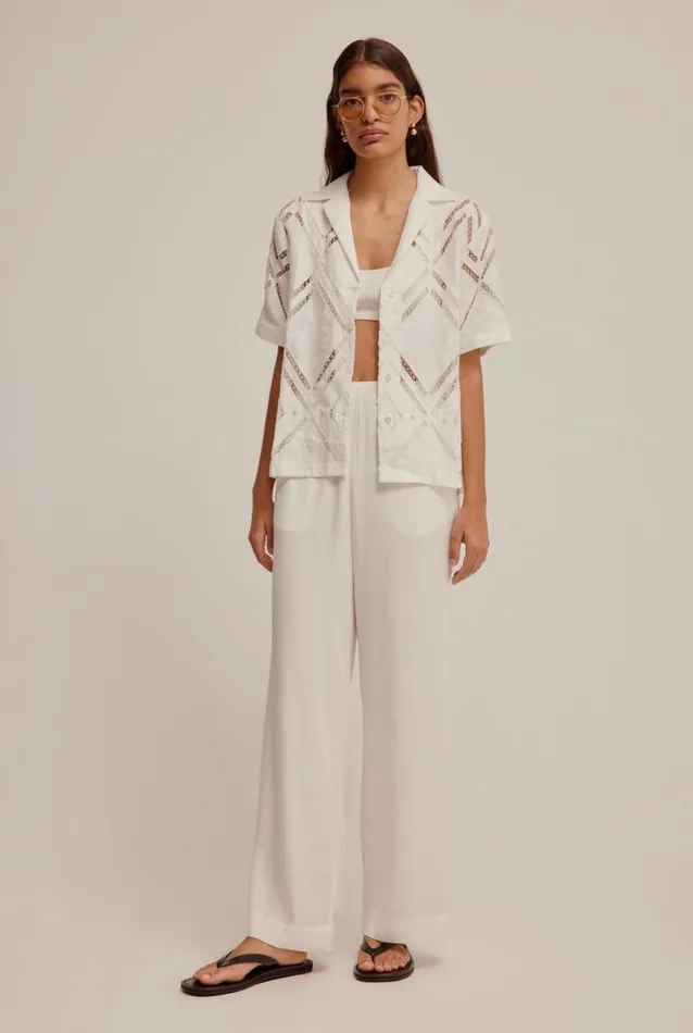 Woman Venroy Shirts Embroidered SS Linen Shirt