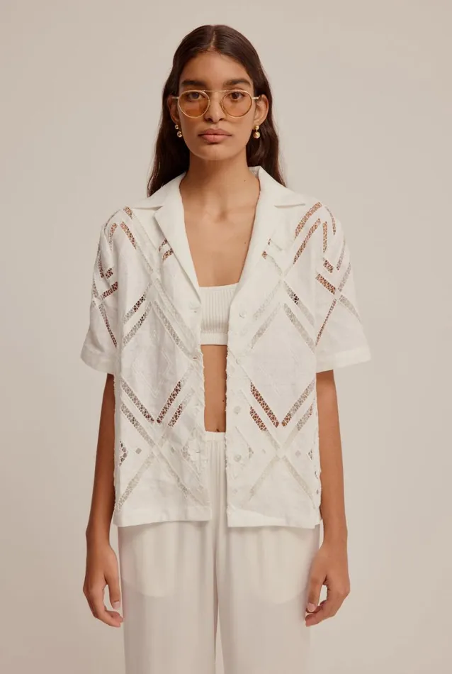 Woman Venroy Shirts Embroidered SS Linen Shirt