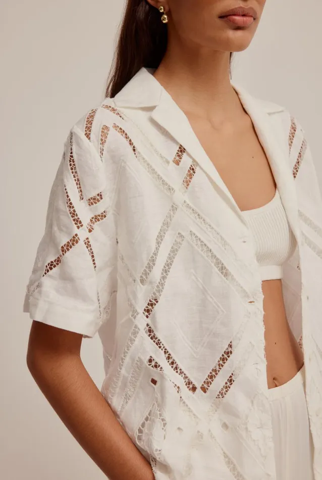 Woman Venroy Shirts Embroidered SS Linen Shirt