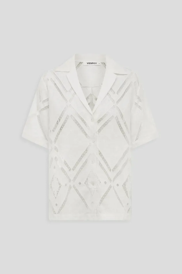 Woman Venroy Shirts Embroidered SS Linen Shirt