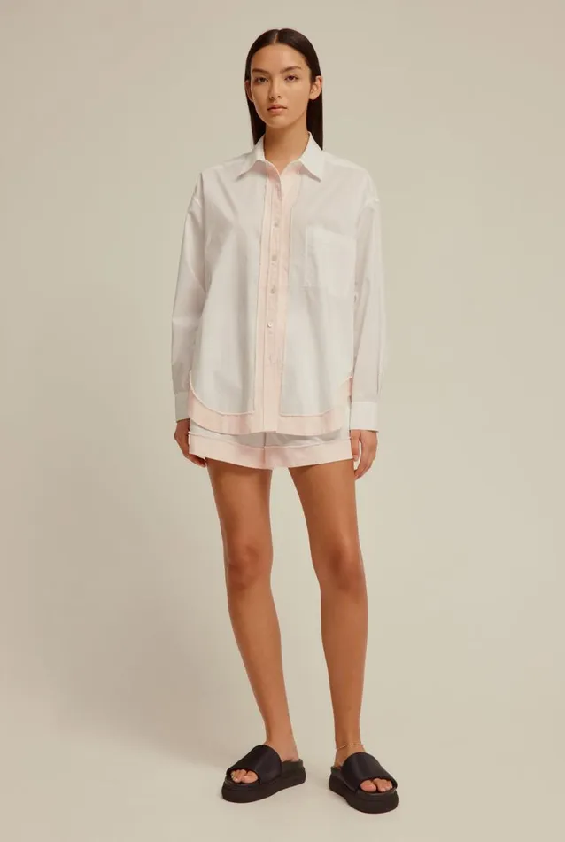 Woman Venroy Shirts Frayed Border Linen Shirt