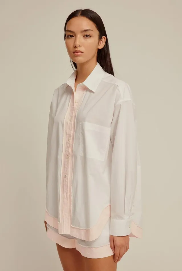 Woman Venroy Shirts Frayed Border Linen Shirt