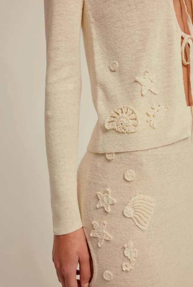Woman Venroy Skirts Linen Crochet Seashell Midi Skirt