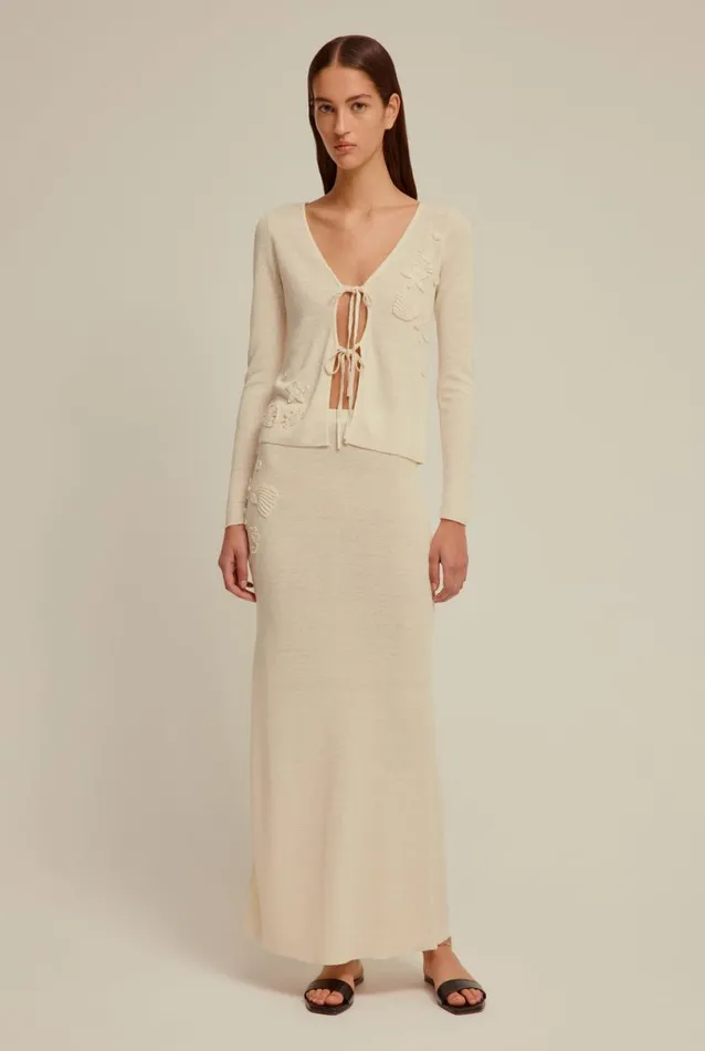 Woman Venroy Skirts Linen Crochet Seashell Midi Skirt