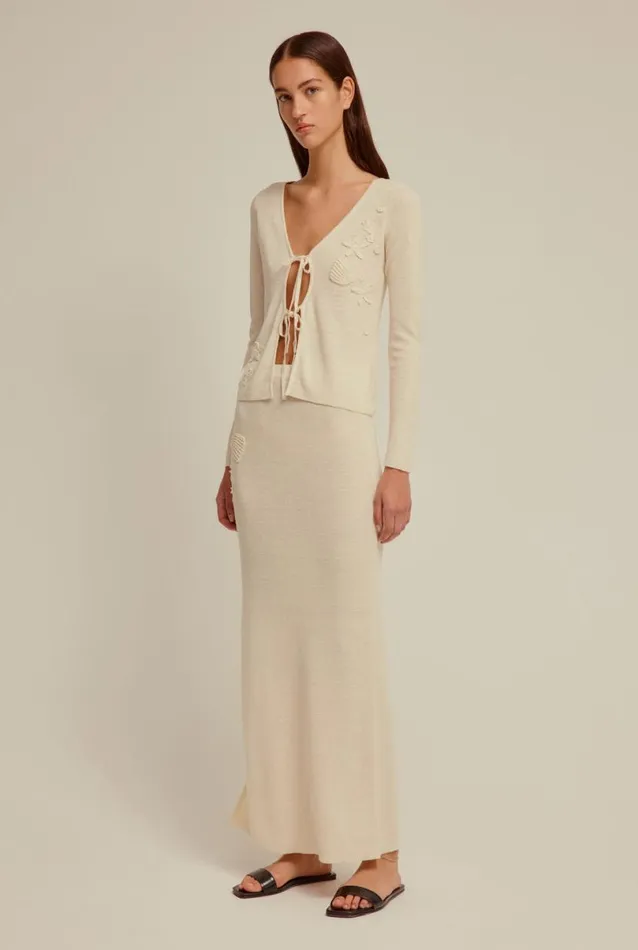 Woman Venroy Skirts Linen Crochet Seashell Midi Skirt