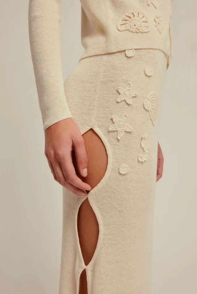 Woman Venroy Skirts Linen Crochet Seashell Midi Skirt