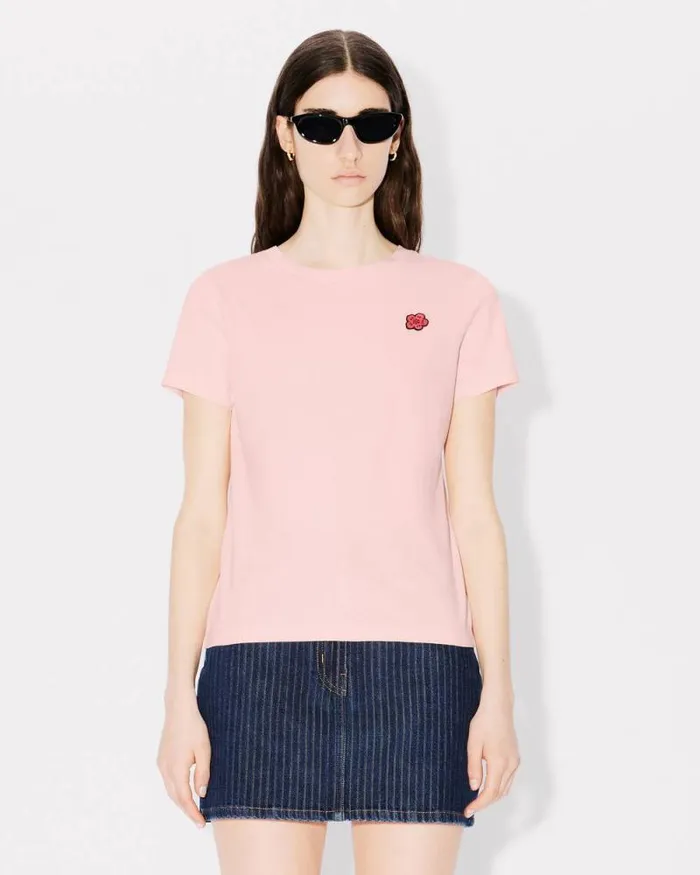 Women 039Boke Flower039 Embroidered Tshirt In Cotton Faded Pink Kenzo Tshirts And Polos