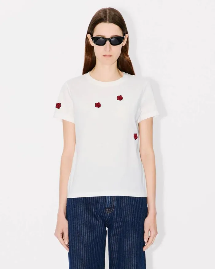 Women 039Boke Flower039 Embroidered Tshirt In Cotton Off White Kenzo Tshirts And Polos