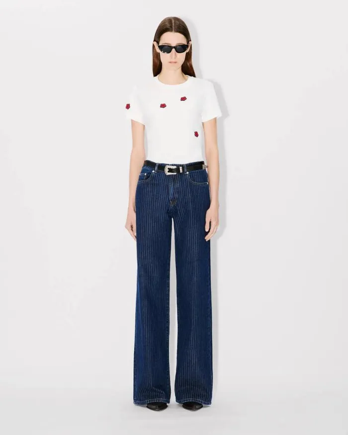 Women 039Boke Flower039 Embroidered Tshirt In Cotton Off White Kenzo Tshirts And Polos