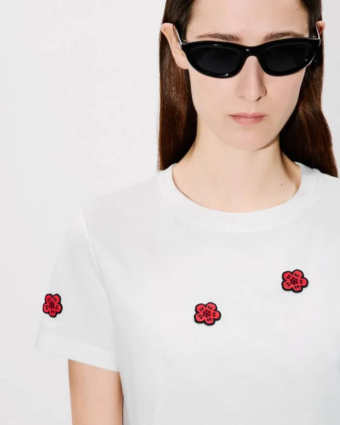 Women 039Boke Flower039 Embroidered Tshirt In Cotton Off White Kenzo Tshirts And Polos