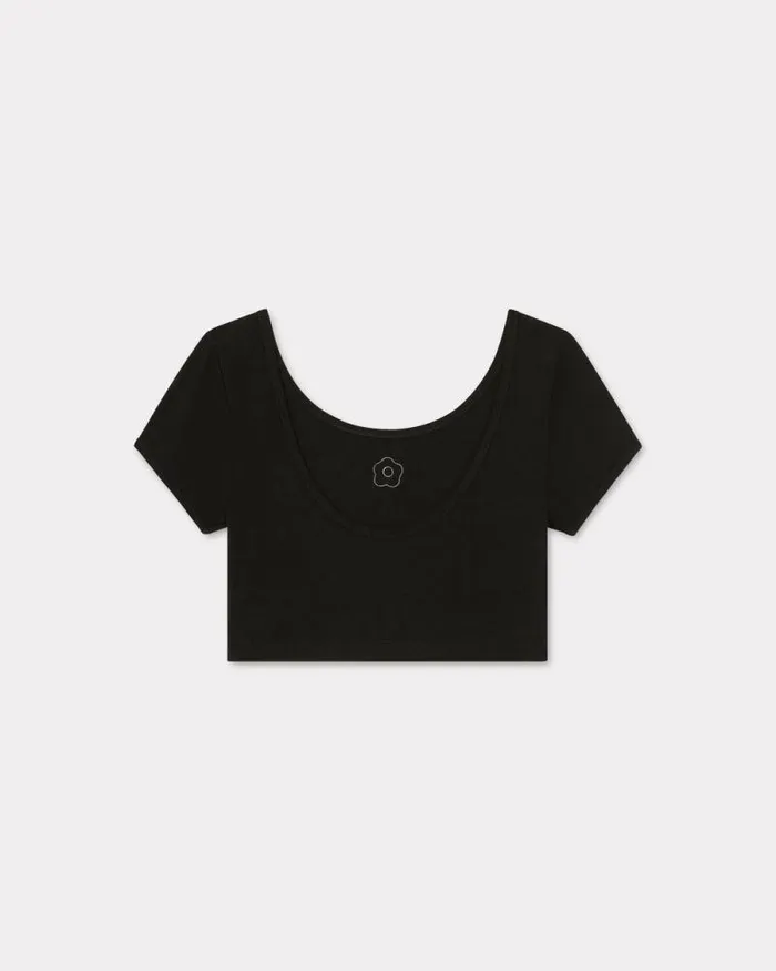 Women 039Boke Flower 20039 Embroidered Backless Cropped Top Black Kenzo Tshirts And Polos