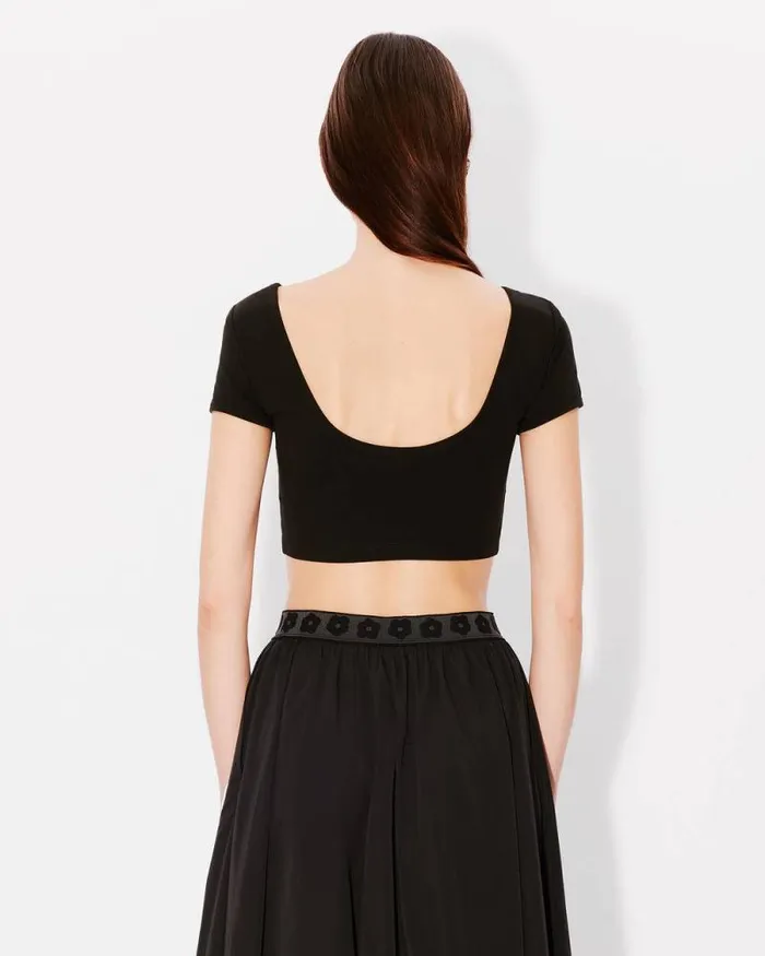 Women 039Boke Flower 20039 Embroidered Backless Cropped Top Black Kenzo Tshirts And Polos
