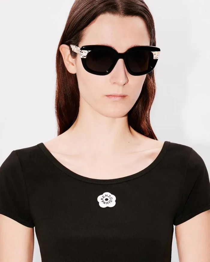 Women 039Boke Flower 20039 Embroidered Backless Cropped Top Black Kenzo Tshirts And Polos