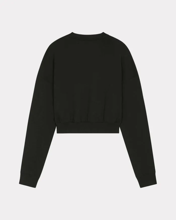 Women 039Boke Flower 20039 Embroidered Cropped Sweatshirt Black Kenzo Sweatshirts And Hoodies