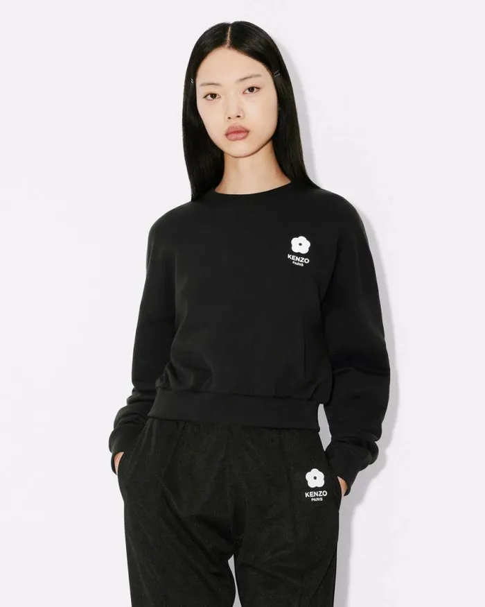 Women 039Boke Flower 20039 Embroidered Cropped Sweatshirt Black Kenzo Sweatshirts And Hoodies