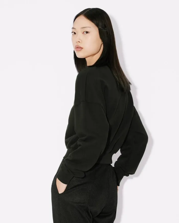 Women 039Boke Flower 20039 Embroidered Cropped Sweatshirt Black Kenzo Sweatshirts And Hoodies