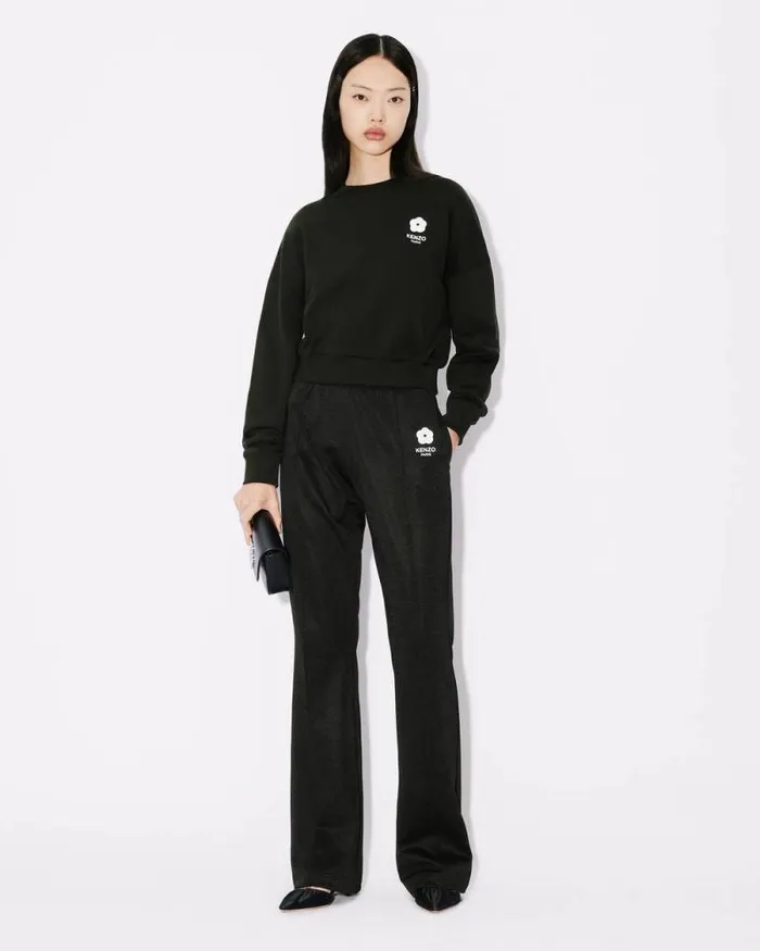 Women 039Boke Flower 20039 Embroidered Cropped Sweatshirt Black Kenzo Sweatshirts And Hoodies