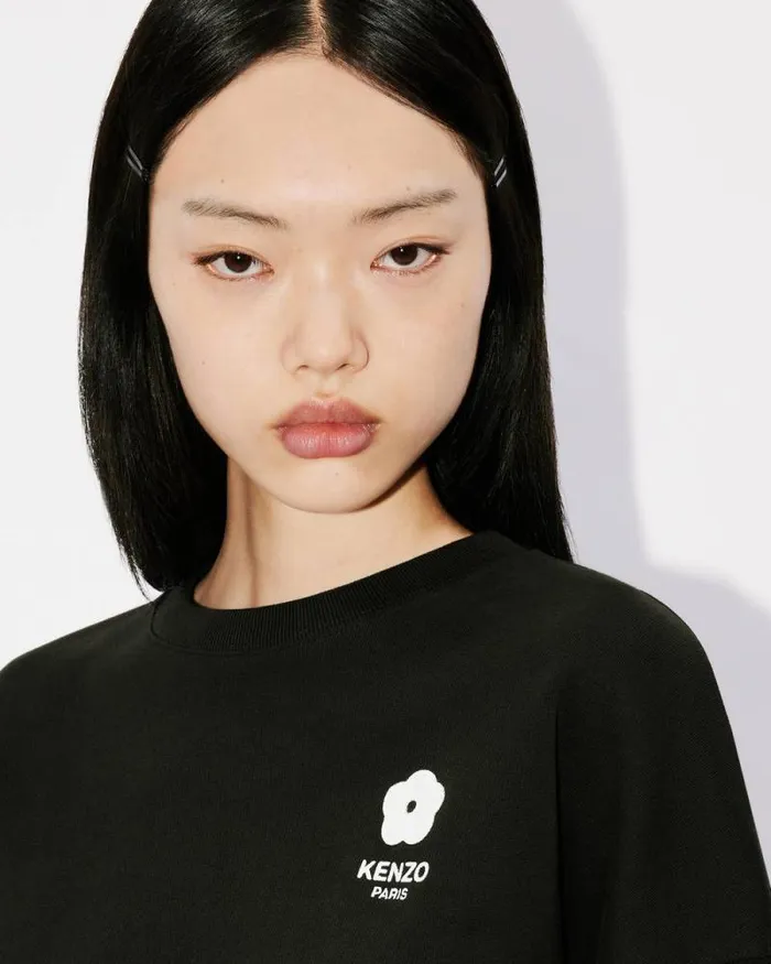 Women 039Boke Flower 20039 Embroidered Cropped Sweatshirt Black Kenzo Sweatshirts And Hoodies