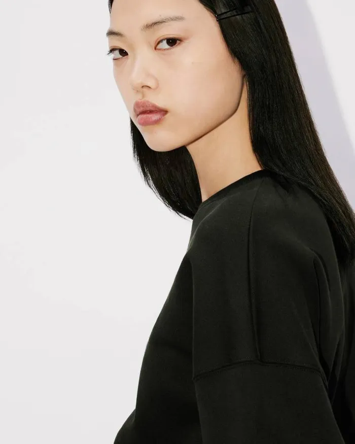 Women 039Boke Flower 20039 Embroidered Cropped Sweatshirt Black Kenzo Sweatshirts And Hoodies