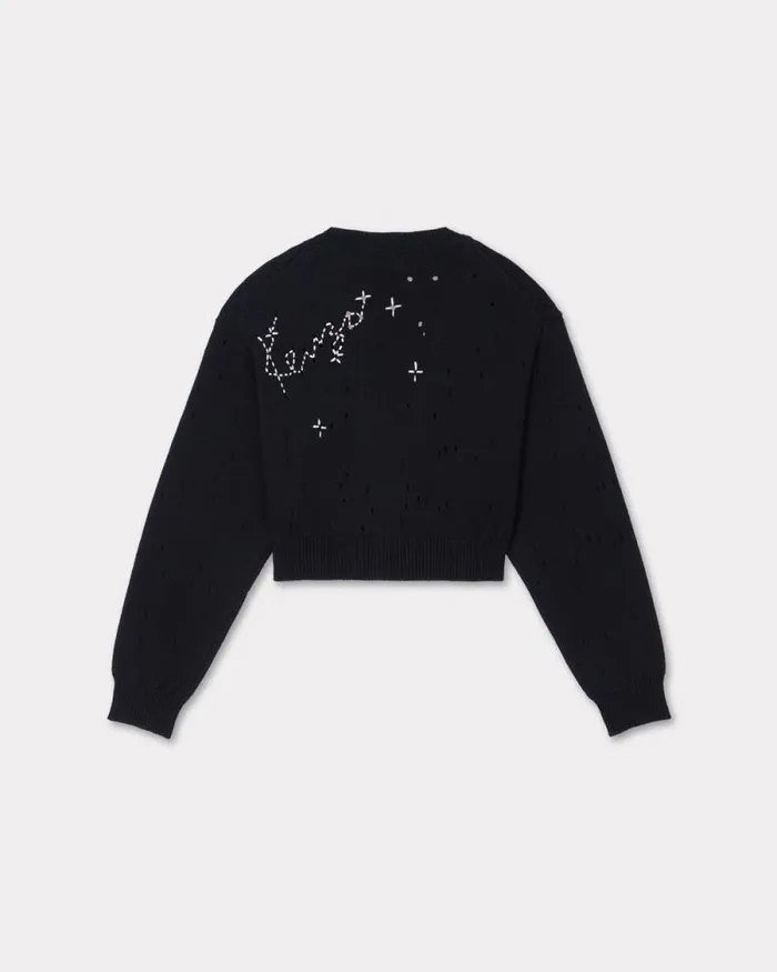 Women 039KENZO Constellation039 Embroidered Cropped Cardigan Black Kenzo Sweaters And Cardigans