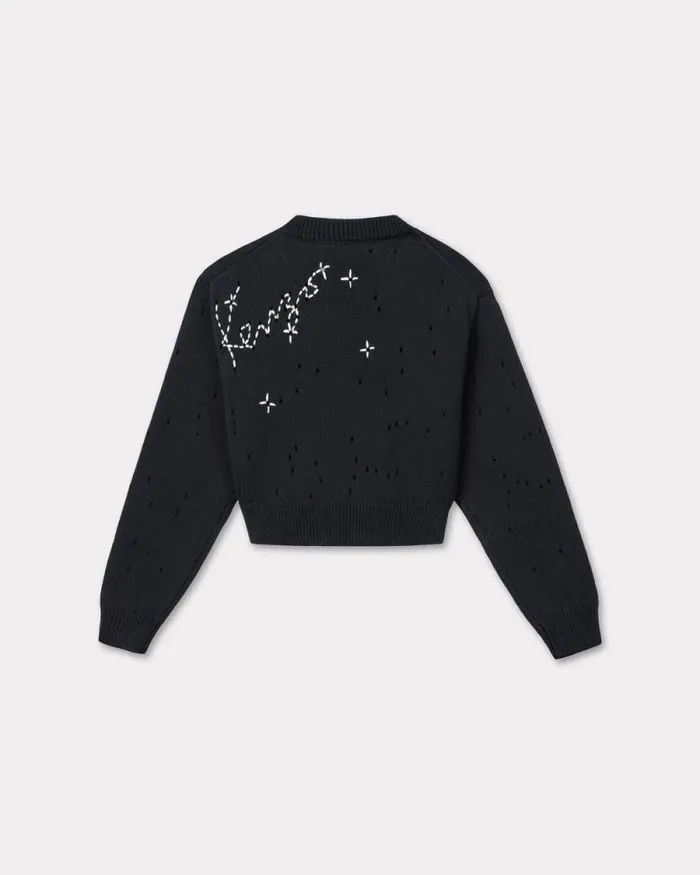 Women 039KENZO Constellation039 Embroidered Cropped Jumper Black Kenzo Sweaters And Cardigans