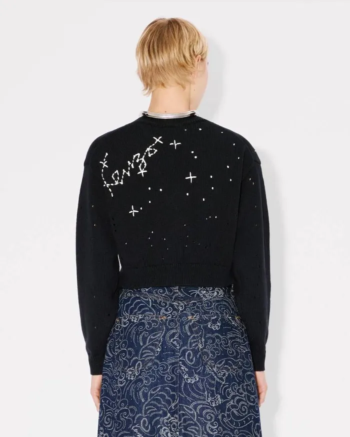 Women 039KENZO Constellation039 Embroidered Cropped Jumper Black Kenzo Sweaters And Cardigans