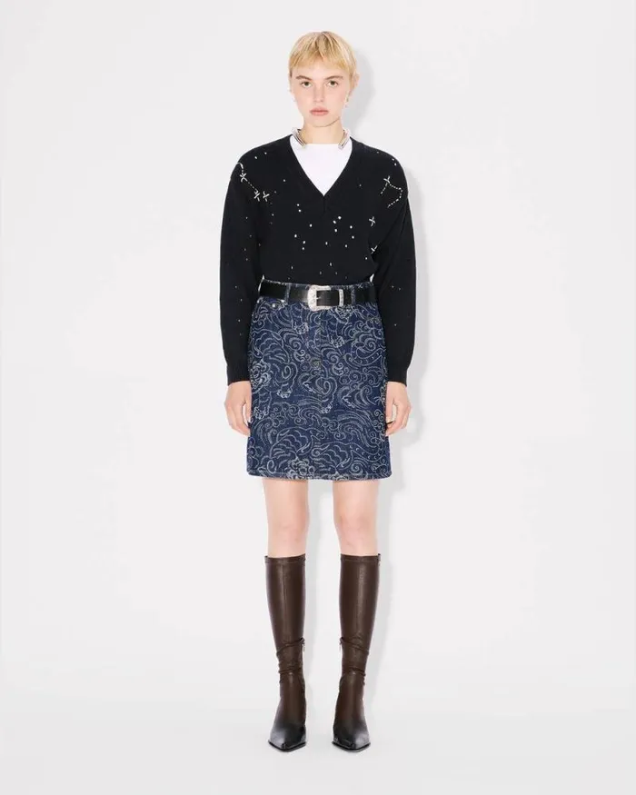 Women 039KENZO Constellation039 Embroidered Cropped Jumper Black Kenzo Sweaters And Cardigans