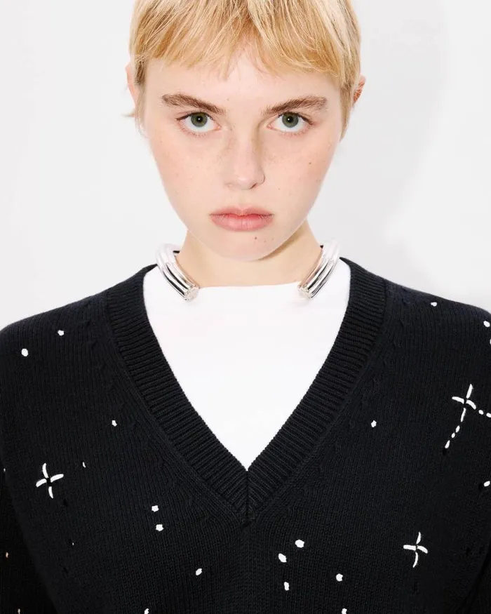 Women 039KENZO Constellation039 Embroidered Cropped Jumper Black Kenzo Sweaters And Cardigans
