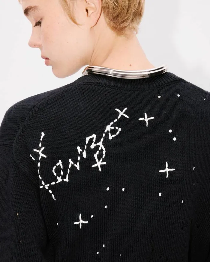 Women 039KENZO Constellation039 Embroidered Cropped Jumper Black Kenzo Sweaters And Cardigans