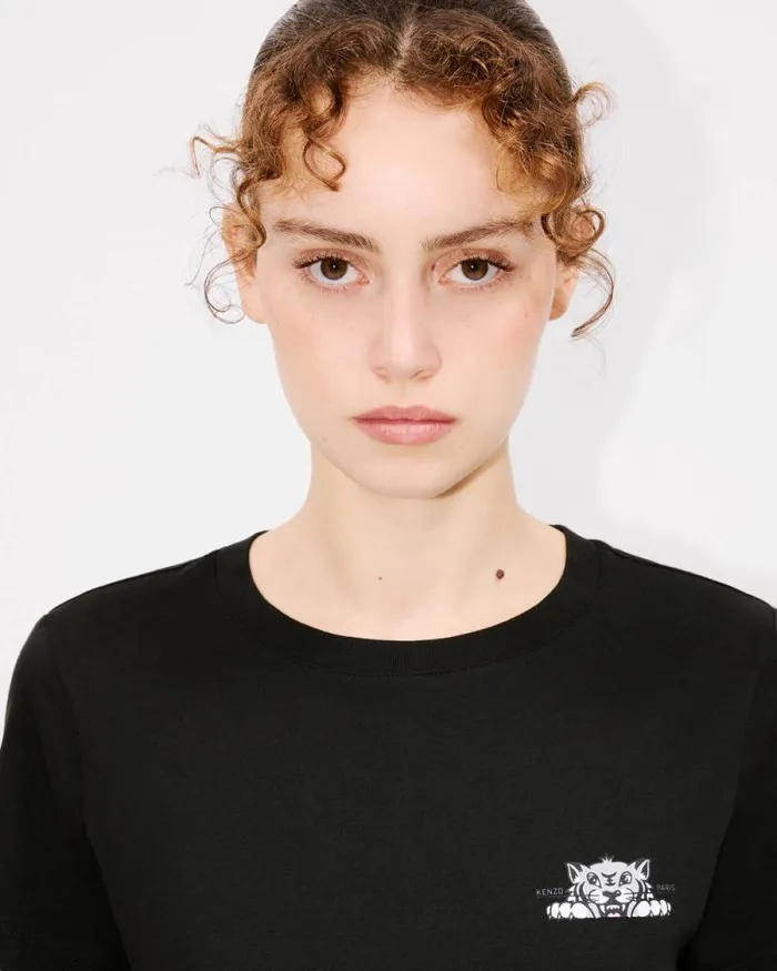 Women 039KENZO Happy Tiger039 Tshirt In Cotton Black Kenzo Tshirts And Polos