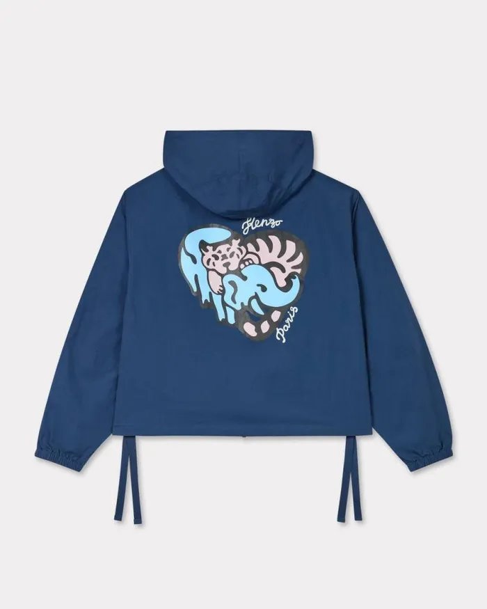 Women 039KENZO Jungle Heart039 Embroidered Windbreaker Midnight Blue Kenzo Jackets And Coats