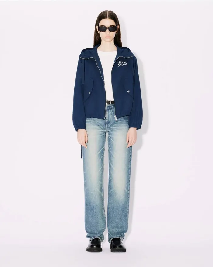 Women 039KENZO Jungle Heart039 Embroidered Windbreaker Midnight Blue Kenzo Jackets And Coats