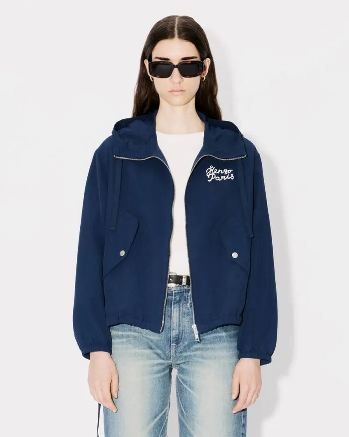 Women 039KENZO Jungle Heart039 Embroidered Windbreaker Midnight Blue Kenzo Jackets And Coats