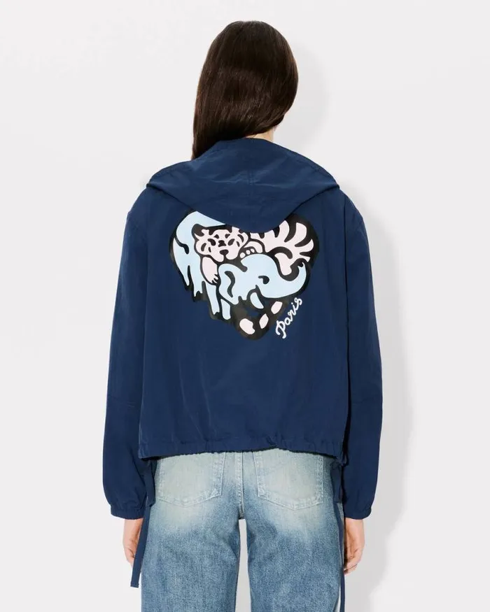 Women 039KENZO Jungle Heart039 Embroidered Windbreaker Midnight Blue Kenzo Jackets And Coats