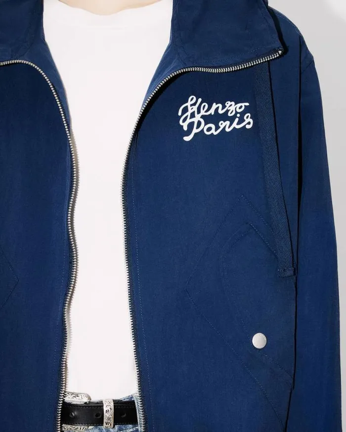 Women 039KENZO Jungle Heart039 Embroidered Windbreaker Midnight Blue Kenzo Jackets And Coats