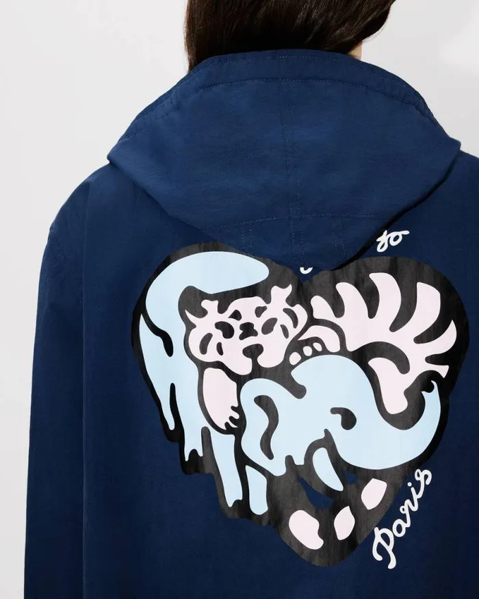 Women 039KENZO Jungle Heart039 Embroidered Windbreaker Midnight Blue Kenzo Jackets And Coats