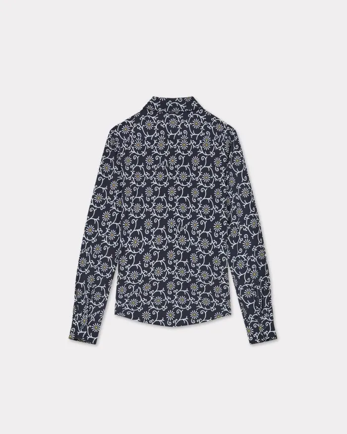 Women 039KENZO Marguerite039 Allover Shirt Blue Black Kenzo Shirts And Tops