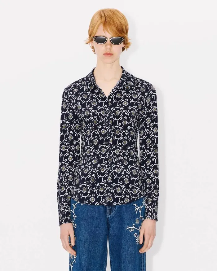 Women 039KENZO Marguerite039 Allover Shirt Blue Black Kenzo Shirts And Tops