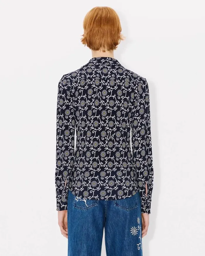 Women 039KENZO Marguerite039 Allover Shirt Blue Black Kenzo Shirts And Tops