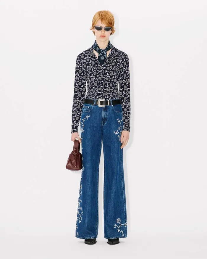 Women 039KENZO Marguerite039 Allover Shirt Blue Black Kenzo Shirts And Tops