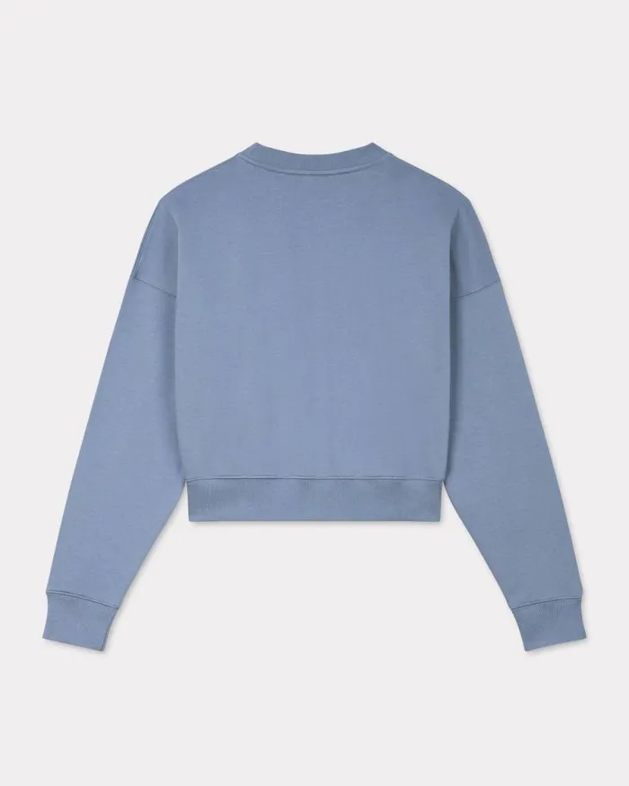 Women 039KENZO Marguerite039 Embroidered Cropped Sweatshirt In Cotton Blue Kenzo Sweatshirts And Hoodies