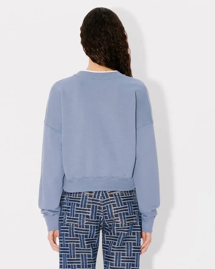 Women 039KENZO Marguerite039 Embroidered Cropped Sweatshirt In Cotton Blue Kenzo Sweatshirts And Hoodies