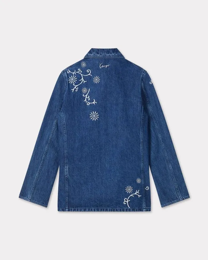 Women 039KENZO Marguerite039 Embroidered Workwear Jacket In Japanese Denim Medium Stone Blue Denim Kenzo Jackets And Coats