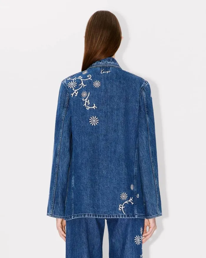 Women 039KENZO Marguerite039 Embroidered Workwear Jacket In Japanese Denim Medium Stone Blue Denim Kenzo Jackets And Coats