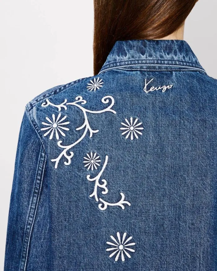 Women 039KENZO Marguerite039 Embroidered Workwear Jacket In Japanese Denim Medium Stone Blue Denim Kenzo Jackets And Coats