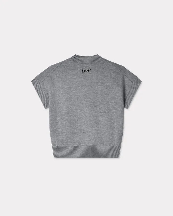 Women 039KENZO Marguerite039 Top In Wool Pale Grey Kenzo Shirts And Tops
