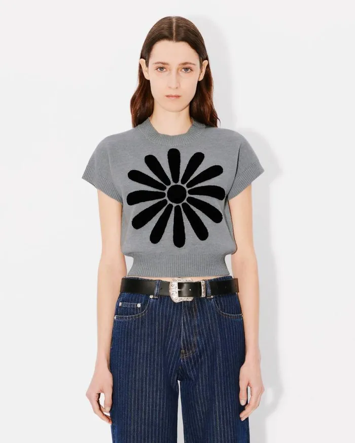 Women 039KENZO Marguerite039 Top In Wool Pale Grey Kenzo Shirts And Tops