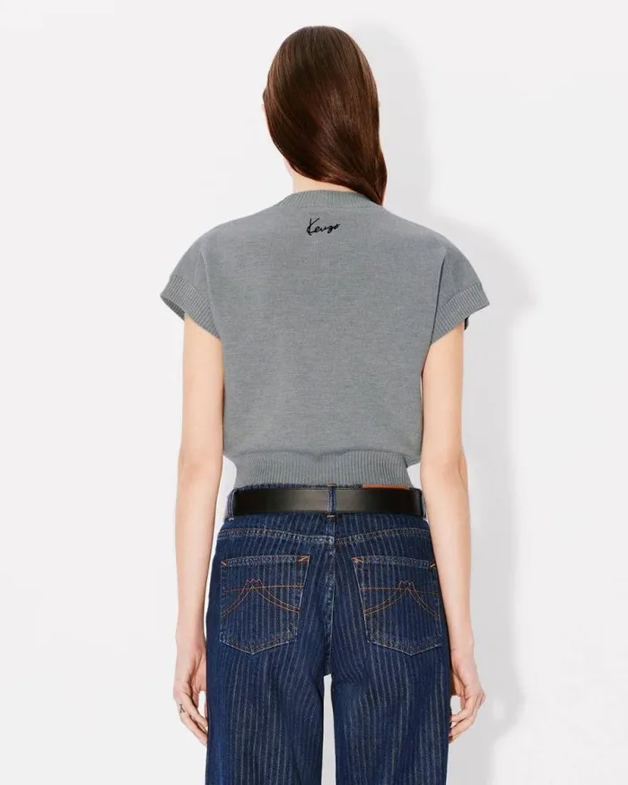 Women 039KENZO Marguerite039 Top In Wool Pale Grey Kenzo Shirts And Tops